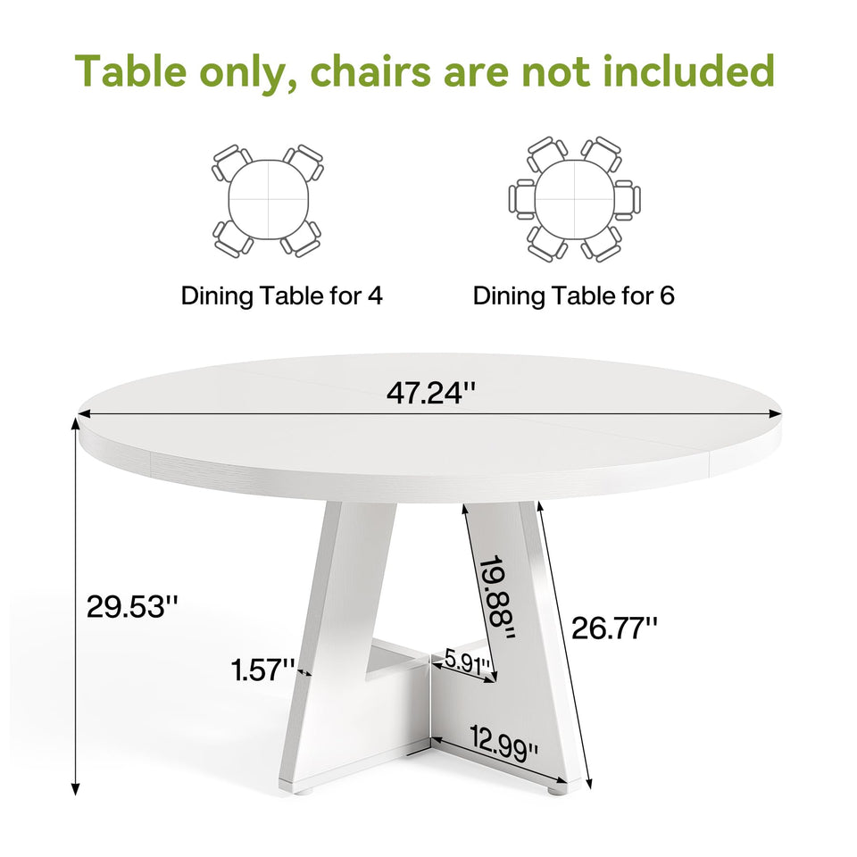 LITTLE TREE Round Dining Table for 4-6 People, 47 Inches Dining Room Table with Wooden Pedestal Base, Brown Dinner Tables, Circle Kitchen Tables for Dining Room, Kitchen, Living Room(Table Only)