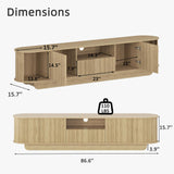 UKAOCAI 86.61'' Tambour TV Stand for 55-85 Inch, Modern Entertainment Center with Large Storage Cabinet & Open Shelves, TV Console with Sliding Doors for Living Room, Bedroom, Natural