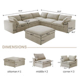 160.6" Cloud Couch Modular Sectional Sofa for Livingroom,Oversized Convertible Sofa with Storage Ottomans,6 Seat Wide Couches,Cushion Covers Removable (Khaki, 6 Seater)