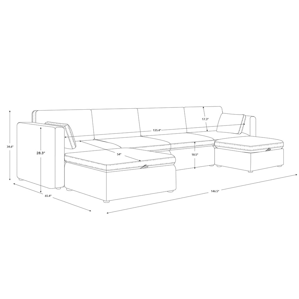 CHITA Oversized Modular Sectional Sofa, FSC Certified L Shaped Sectional Couches for Living Room, 112 inch Width,4 Seat Modular Sofa with Storage Ottoman, Linen