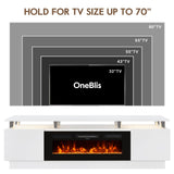 OneBlis 70" TV Stand for Living Room, Modern Entertainment Center & Media Console, Fits TVs up to 80", Storage Cabinet with Shelves, 36" Electric Fireplace with LED Flame (All Black)