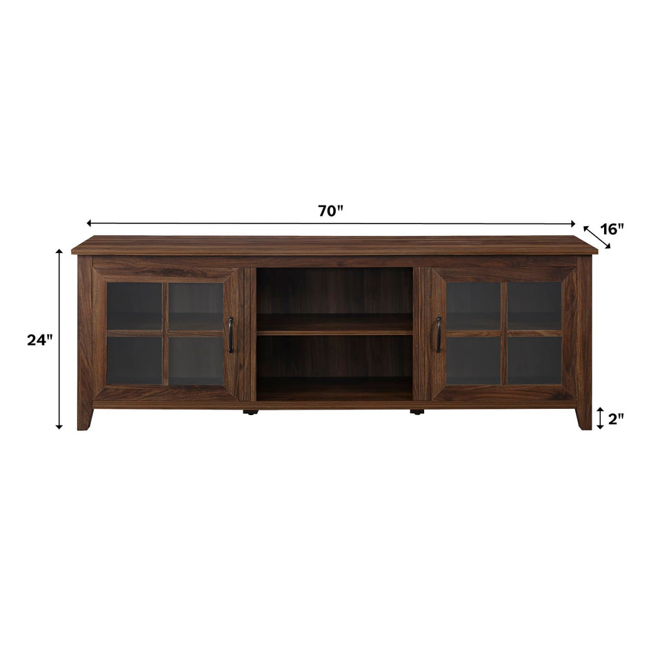 Walker Edison Portsmouth Classic 2 Glass Door TV Stand for TVs up to 80 Inches, 70 Inch, Dark Walnut