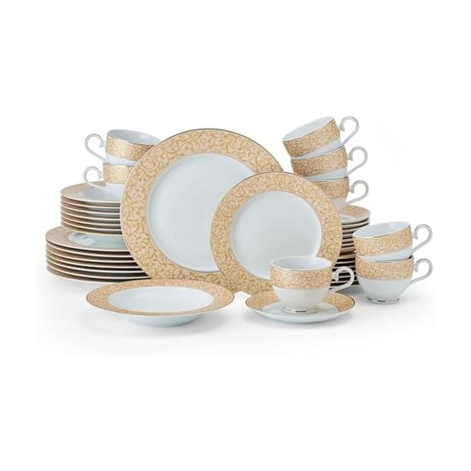 Mikasa Parchment 40-Piece Dinnerware Set, Service for 8, Durable Porcelain Plates, Bowls, and Mugs with Contemporary Design, Dishwasher Safe