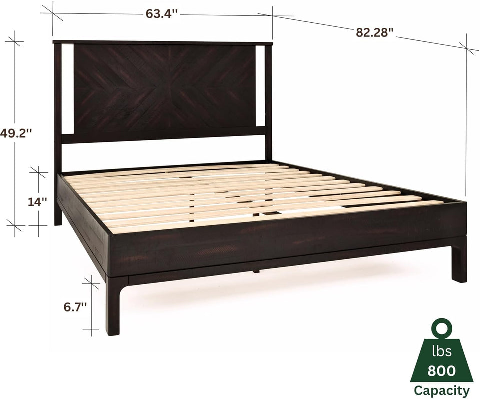 Bme Vivian 14 Inch Deluxe Bed Frame with Headboard, Rustic & Scandinavian Style with Solid Acacia Wood, No Box Spring Needed, 12 Strong Wood Slat Support, Easy Assembly, King, Rustic Golden Brown