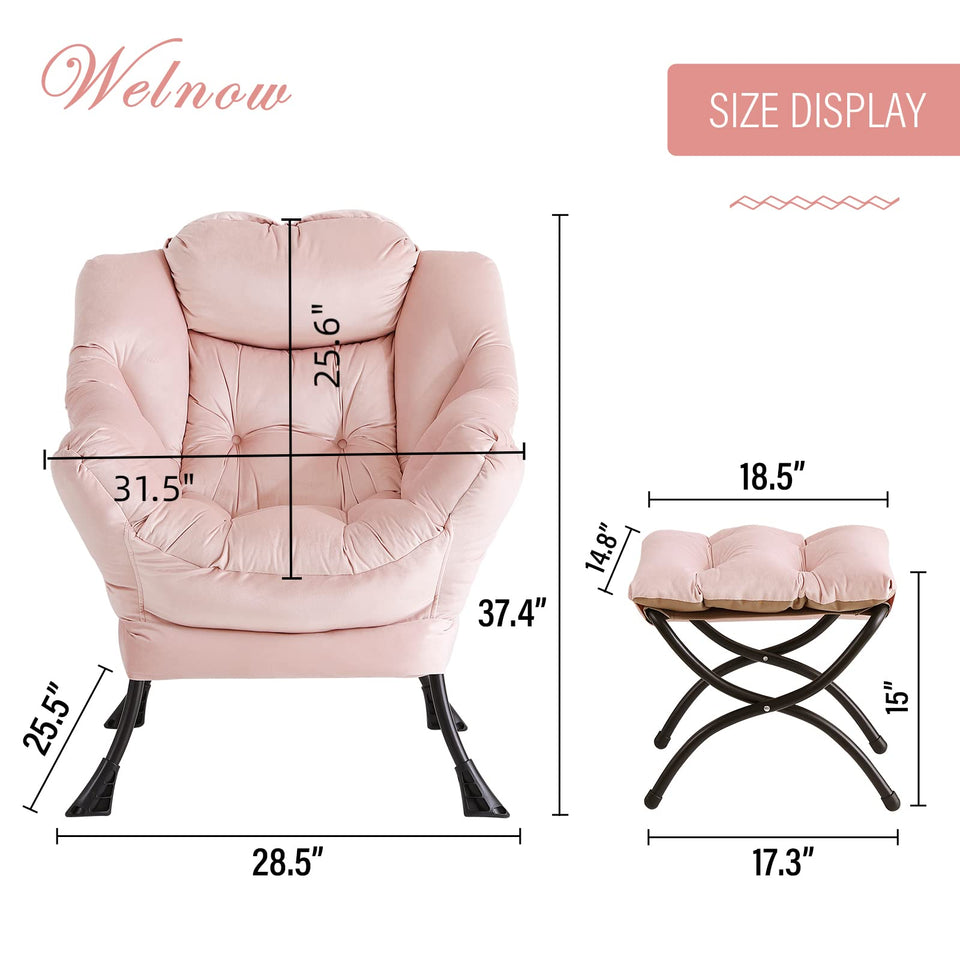 Welnow Lazy Chair with Ottoman, Modern Lounge Accent Chair with Armrests and a Side Pocket, Leisure Sofa Armchair, Reading Armchair with Footrest for Small Space, Dark Grey