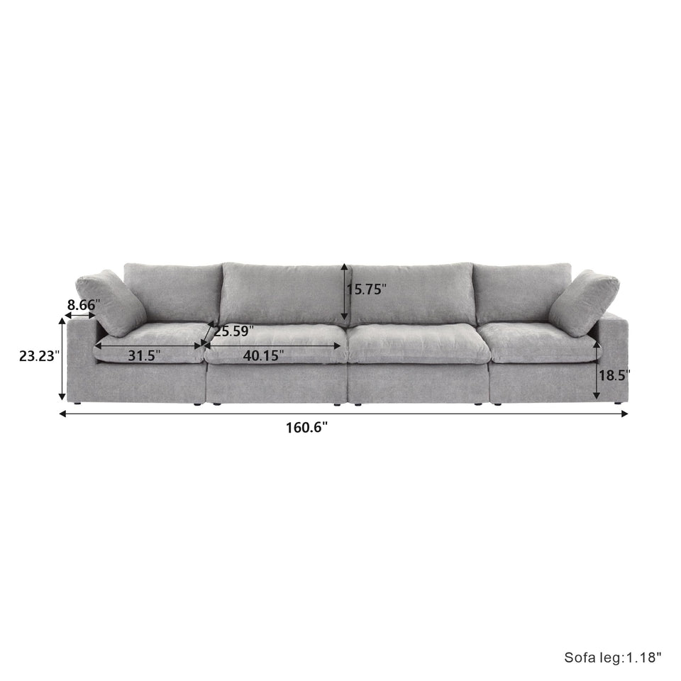 160.6" Cloud Couch Modular Sectional Sofa for Livingroom,Oversized Convertible Sofa with Storage Ottomans,6 Seat Wide Couches,Cushion Covers Removable (Khaki, 6 Seater)