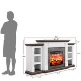 LGHM 72" Electric Fireplace with Mantel, Fireplace TV Stand for TVs Up to 80 Inch, Modern Entertainment Center with Storage, Realistic Stacked Stone Surround with Remote Control for Living Room