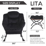 LITA Lazy Chair with Ottoman, Modern Accent Leisure Upholstered Lazy Sofa Armchair, Contemporary Lounge Reading Chair with Armrests and a Side Pocket for Living Room, Bedroom & Small Space, Dark Grey