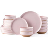 AmorArc Ceramic Dinnerware Sets for 8, 24 Pieces Handpainted Plates and Bowls Set with Rustic Terracotta Underside, Scratch Resistant Stoneware Dishes Set, Dishwasher & Microwave Safe, Light Beige