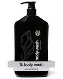 Black Wolf Salicylic Acid Body Wash for Men, 1 Liter - Men's Acne Body Wash - Charcoal Helps Reduce Acne Breakouts & Cleanse Your Skin - Full Coverage & Deep Clean Treatment - Men's Bodywash