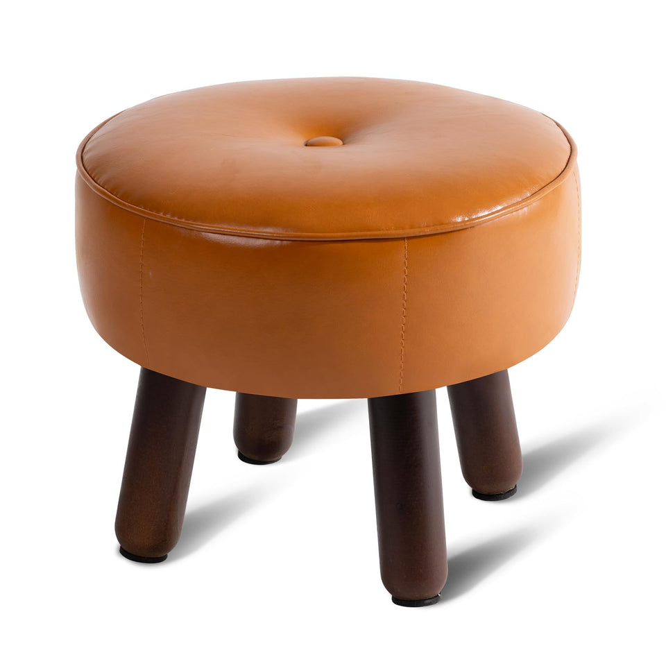 oakvivo 13in Small Foot Stool Ottoman, Round Faux Leather Foot Rest for Couch, Under Desk Pouf Footstool Footrest with Non-Skid Rubber Legs for Ling Room, Bedroom, 13''L x 13''W x 10.2''H, Green