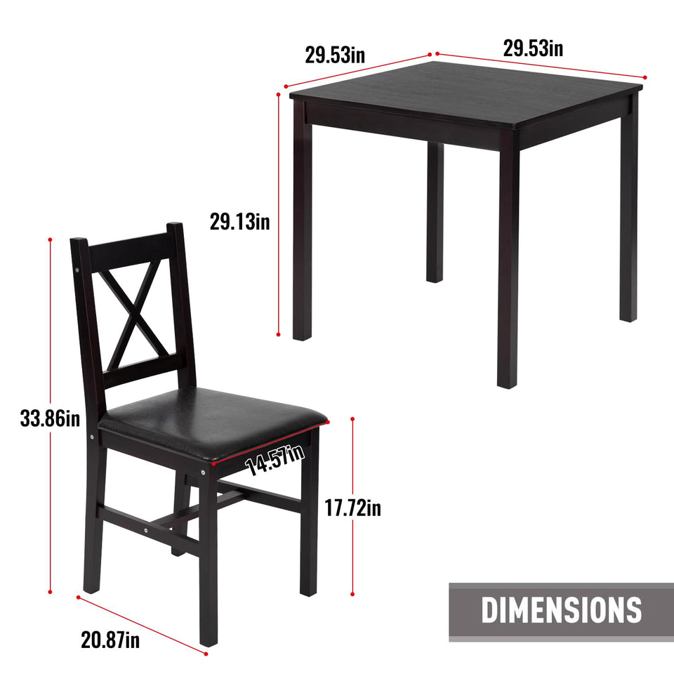 FDW | 5-Piece Solid Wood Dining Table Set for 4 | Brown | Pine Kitchen Table with Upholstered Chairs | Space-Saving Design | Smooth Easy-to-Clean Surface | for Dining Room, Apartment, Restaurant
