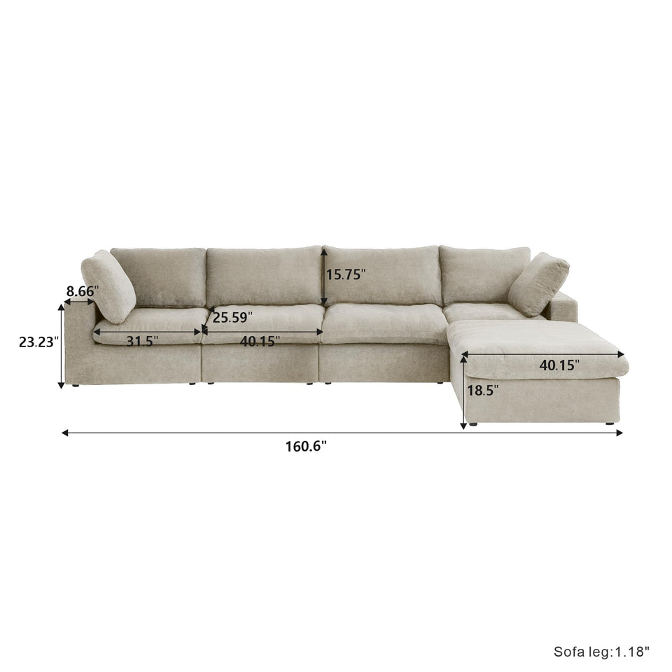 160.6" Cloud Couch Modular Sectional Sofa for Livingroom,Oversized Convertible Sofa with Storage Ottomans,6 Seat Wide Couches,Cushion Covers Removable (Khaki, 6 Seater)