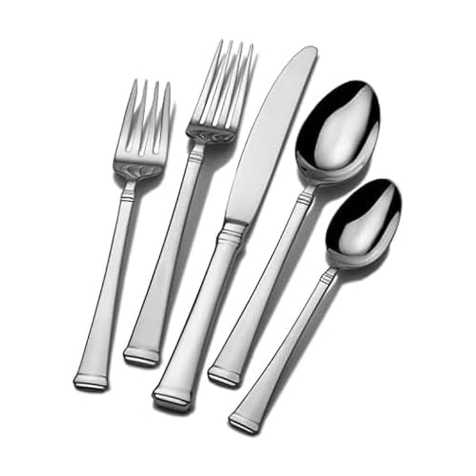 Mikasa Bravo 65-Piece Flatware Set for 12, 18/10 Stainless Steel Silverware with Full Service, Includes Forks, Knives, Spoons, and Serving Utensils