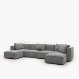 Acanva Luxury Modular Sectional Living Room Sofa Set, Modern Minimalist Style Couch with Ottoman and Chaise, L-Shape, Linen-Like Cream
