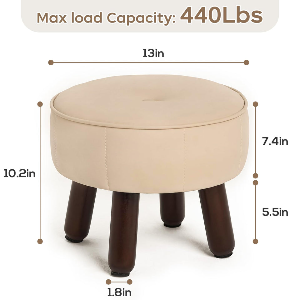 oakvivo 13in Small Foot Stool Ottoman, Round Faux Leather Foot Rest for Couch, Under Desk Pouf Footstool Footrest with Non-Skid Rubber Legs for Ling Room, Bedroom, 13''L x 13''W x 10.2''H, Green