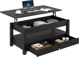 Rolanstar Coffee Table, Lift Top Coffee Table with Drawers and Hidden Compartment, Retro Central Table with Wooden Lift Tabletop, for Living Room,Espresso