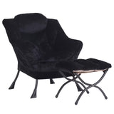 LITA Lazy Chair with Ottoman, Modern Accent Leisure Upholstered Lazy Sofa Armchair, Contemporary Lounge Reading Chair with Armrests and a Side Pocket for Living Room, Bedroom & Small Space, Dark Grey