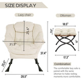 LITA Lazy Chair with Ottoman, Modern Accent Leisure Upholstered Lazy Sofa Armchair, Contemporary Lounge Reading Chair with Armrests and a Side Pocket for Living Room, Bedroom & Small Space, Dark Grey