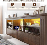 EnHomee King Size Bed Frame and Headboard & Storage, 4 Drawers and LED Built in Charging Station King Bed Frame with Storage Farmhouse,NO Noise,No Box Spring Needed,White