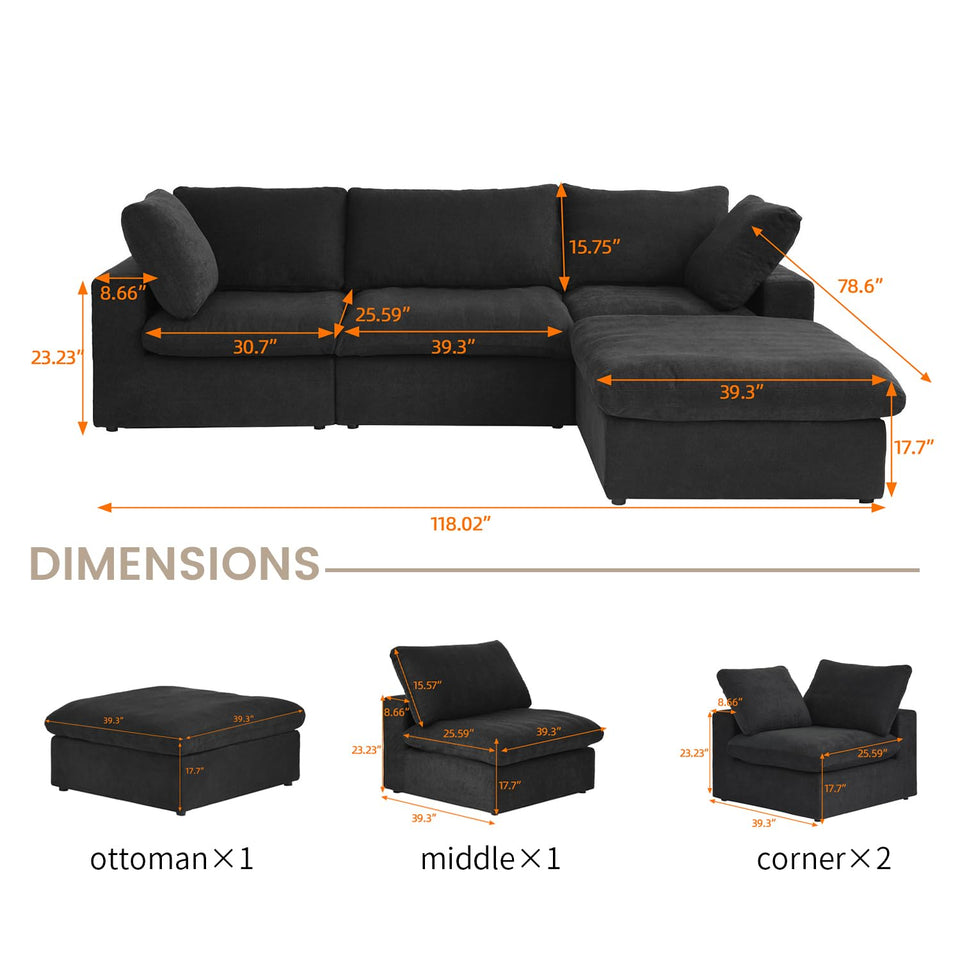 160.6" Cloud Couch Modular Sectional Sofa for Livingroom,Oversized Convertible Sofa with Storage Ottomans,6 Seat Wide Couches,Cushion Covers Removable (Khaki, 6 Seater)