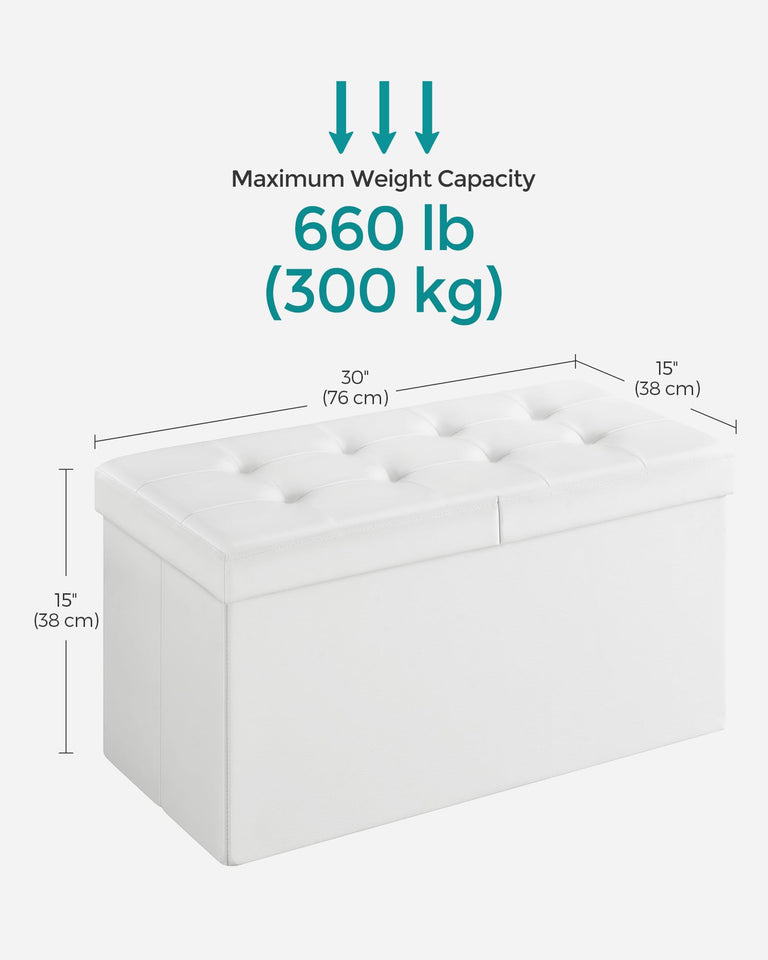 SONGMICS MAZIE Collection - 30 Inches Storage Ottoman Bench with Flipping Lid, Storage Chest Footstool, Load 660 lb, for Entryway, Living Room, Bedroom, Synthetic Leather, Black ULSF45BK