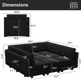 Belffin Modular Sectional Sofa with Ottomans Velvet Reversible Sleeper Chaise Bed Storage Seat Black