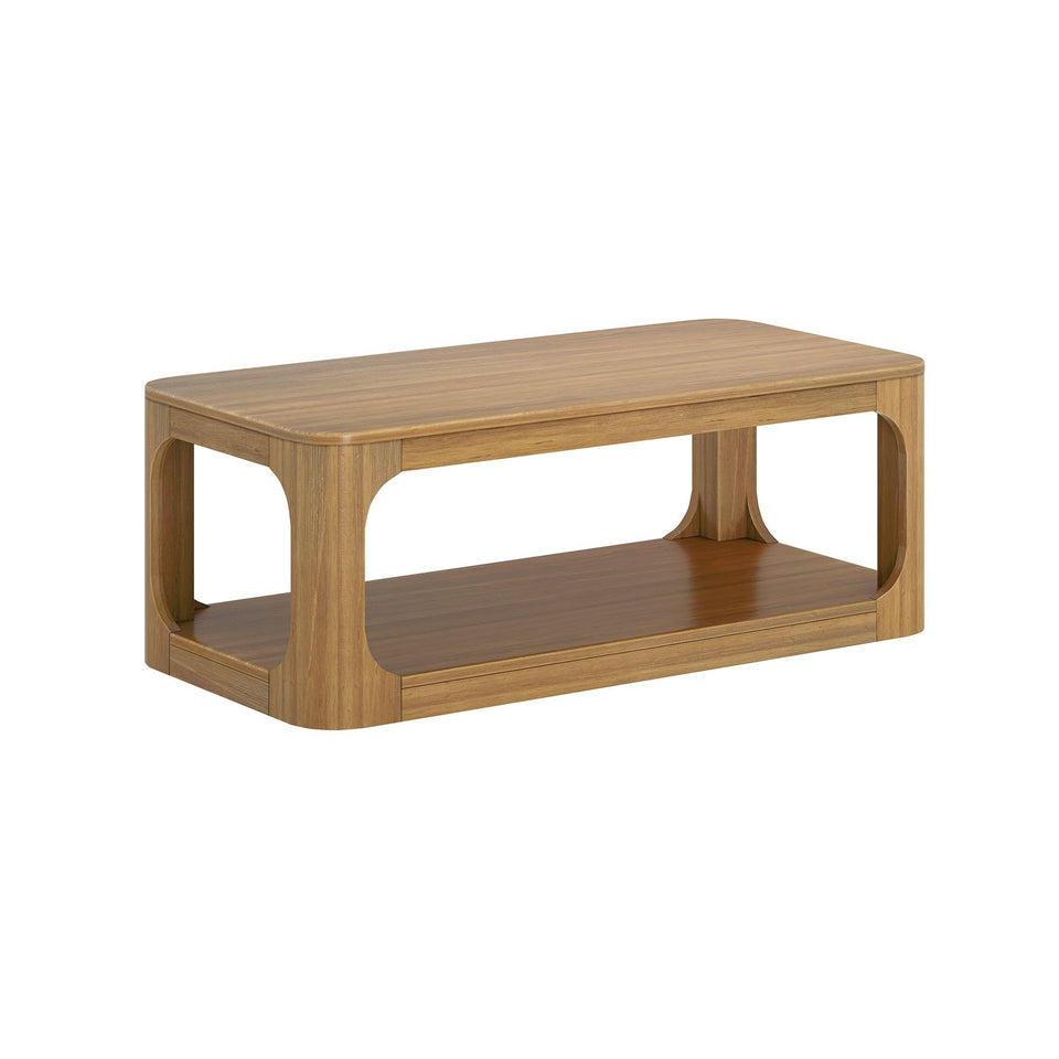 Plank+Beam Forma Coffee Table, 54 Inch Modern Coffee Table with Shelf, Contemporary Center Table with Storage Space, Rectangle Tea Table with Storage, Pecan