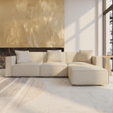 Acanva Luxury Modular Sectional Living Room Sofa Set, Modern Minimalist Style Couch with Ottoman and Chaise, L-Shape, Linen-Like Cream