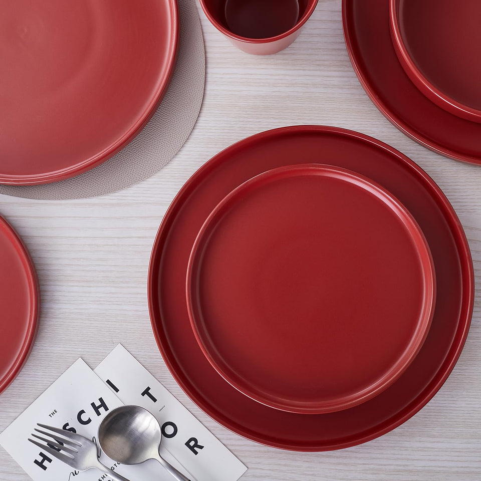 Stone Lain Celina Stoneware 32 Piece Dinnerware Set, Plates and Bowls, Black Matte Dish Collection, Service for 8 – Contemporary Minimalist Style, Microwave & Dishwasher Safe