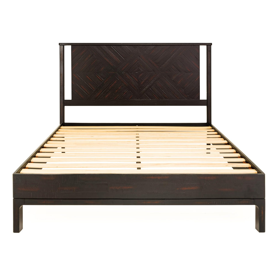 Bme Vivian 14 Inch Deluxe Bed Frame with Headboard, Rustic & Scandinavian Style with Solid Acacia Wood, No Box Spring Needed, 12 Strong Wood Slat Support, Easy Assembly, King, Rustic Golden Brown