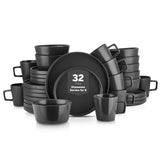 Stone Lain Celina Stoneware 32 Piece Dinnerware Set, Plates and Bowls, Black Matte Dish Collection, Service for 8 – Contemporary Minimalist Style, Microwave & Dishwasher Safe
