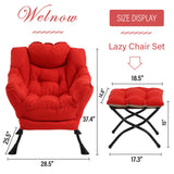 Welnow Lazy Chair with Ottoman, Modern Lounge Accent Chair with Armrests and a Side Pocket, Leisure Sofa Armchair, Reading Armchair with Footrest for Small Space, Dark Grey