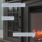 BELLEZE Traditional 58" Rustic TV Stand with 23" Electric Fireplace Heater with Sound, Media Entertainment Center Console Table for TV up to 65" with Open Storage Shelves and Cabinets - Espresso