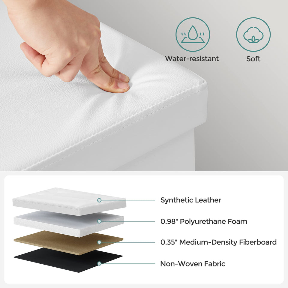 SONGMICS MAZIE Collection - 30 Inches Storage Ottoman Bench with Flipping Lid, Storage Chest Footstool, Load 660 lb, for Entryway, Living Room, Bedroom, Synthetic Leather, Black ULSF45BK