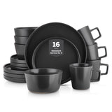 Stone Lain Celina Stoneware 32 Piece Dinnerware Set, Plates and Bowls, Black Matte Dish Collection, Service for 8 – Contemporary Minimalist Style, Microwave & Dishwasher Safe