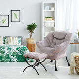 Welnow Lazy Chair with Ottoman, Modern Lounge Accent Chair with Armrests and a Side Pocket, Leisure Sofa Armchair, Reading Armchair with Footrest for Small Space, Dark Grey