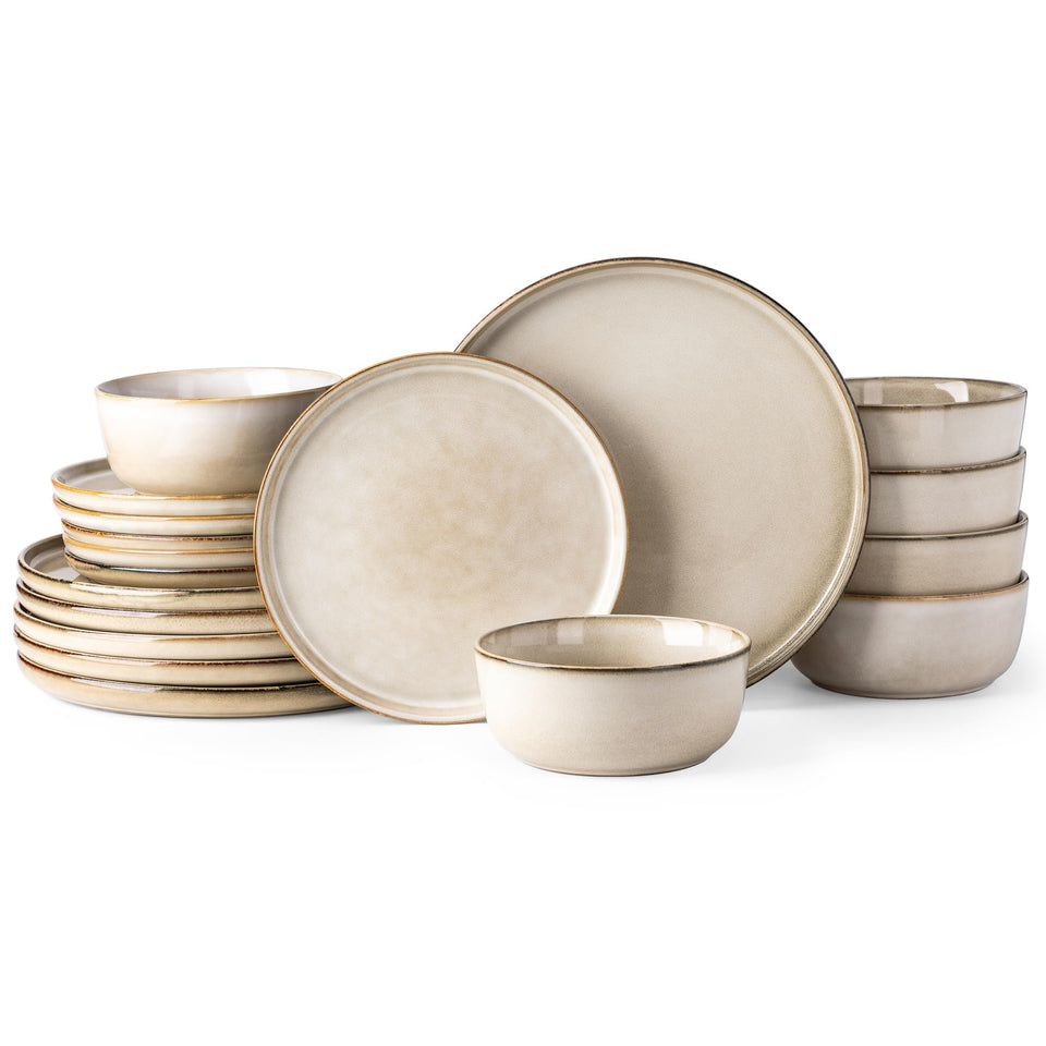 GBHOME Ceramic Dinnerware Sets for 8, 24 Pieces Stoneware Plates and Bowls Sets, Scratch Resistant Dishes, Dishwasher & Microwave Safe, Reactive Glaze-Green Wheat