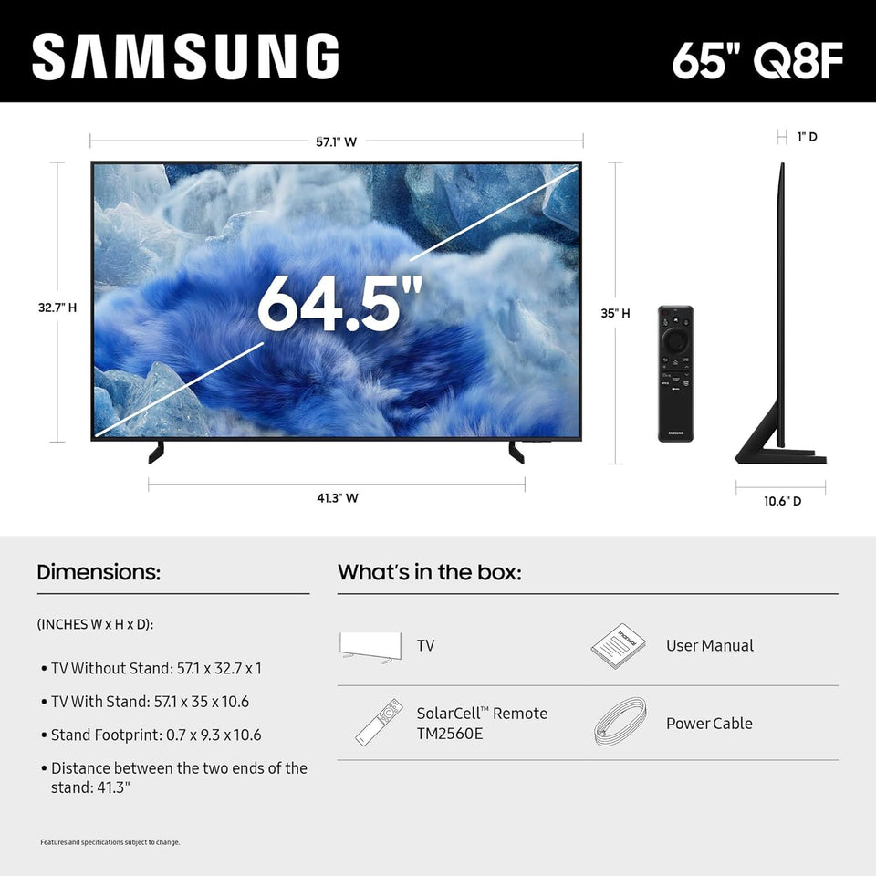 Samsung 65-Inch Class QLED Q8F 4K UHD Smart TV (2025 Model) Q4 AI Processor, 100% Color Volume with Quantum Dot, AirSlim Design, Endless Free Content, Samsung Vision AI, Alexa Built-in
