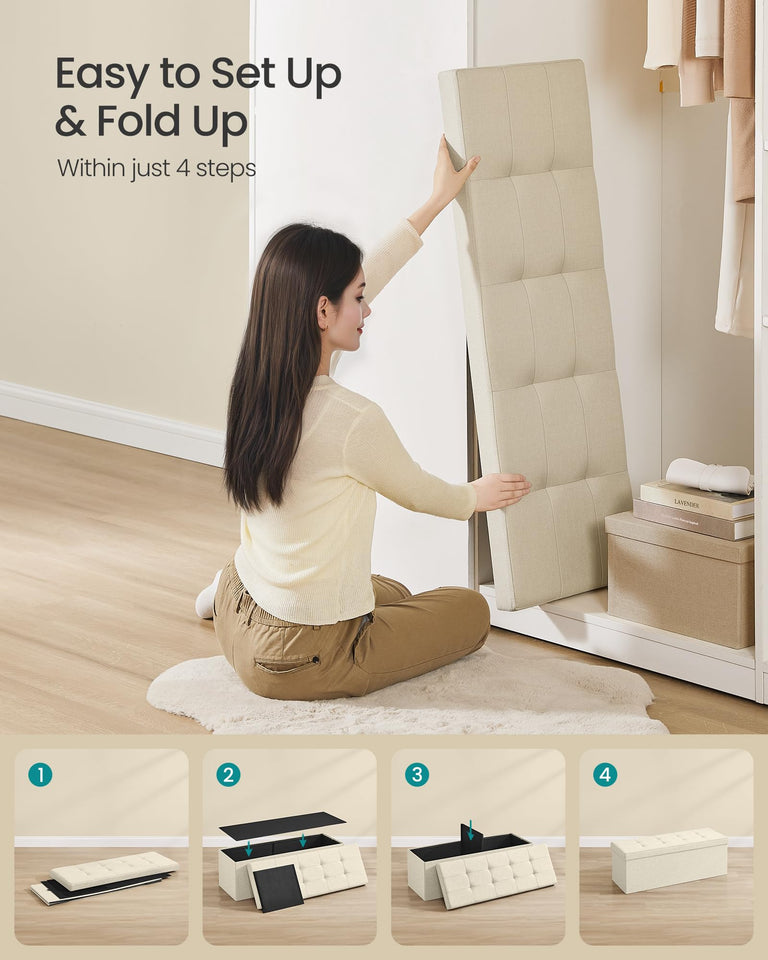 SONGMICS MAZIE Collection - 43 Inches Folding Storage Ottoman Bench, Ottoman Foot Rest, End of Bed Bench, Storage Chest, Load 660 lb, for Living Room, Bedroom, Entryway, Dark Gray ULSF77K