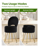 GREENSTELL Small Vanity Stool Chair with Storage and Folding Back, 13" x 13" x 17.7" Faux Fur Soft Ottoman for Teenager, 4 Metal Legs with Anti-Slip Feet, Furry Padded Seat for Makeup, Bedroom, White