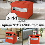 LINMAGCO Ottoman Storage Ottoman with Storage Small Foot Rest Stool Under Desk Stool Short Folding Footrest Linen Cloth Dark Gray 16X12X12IN