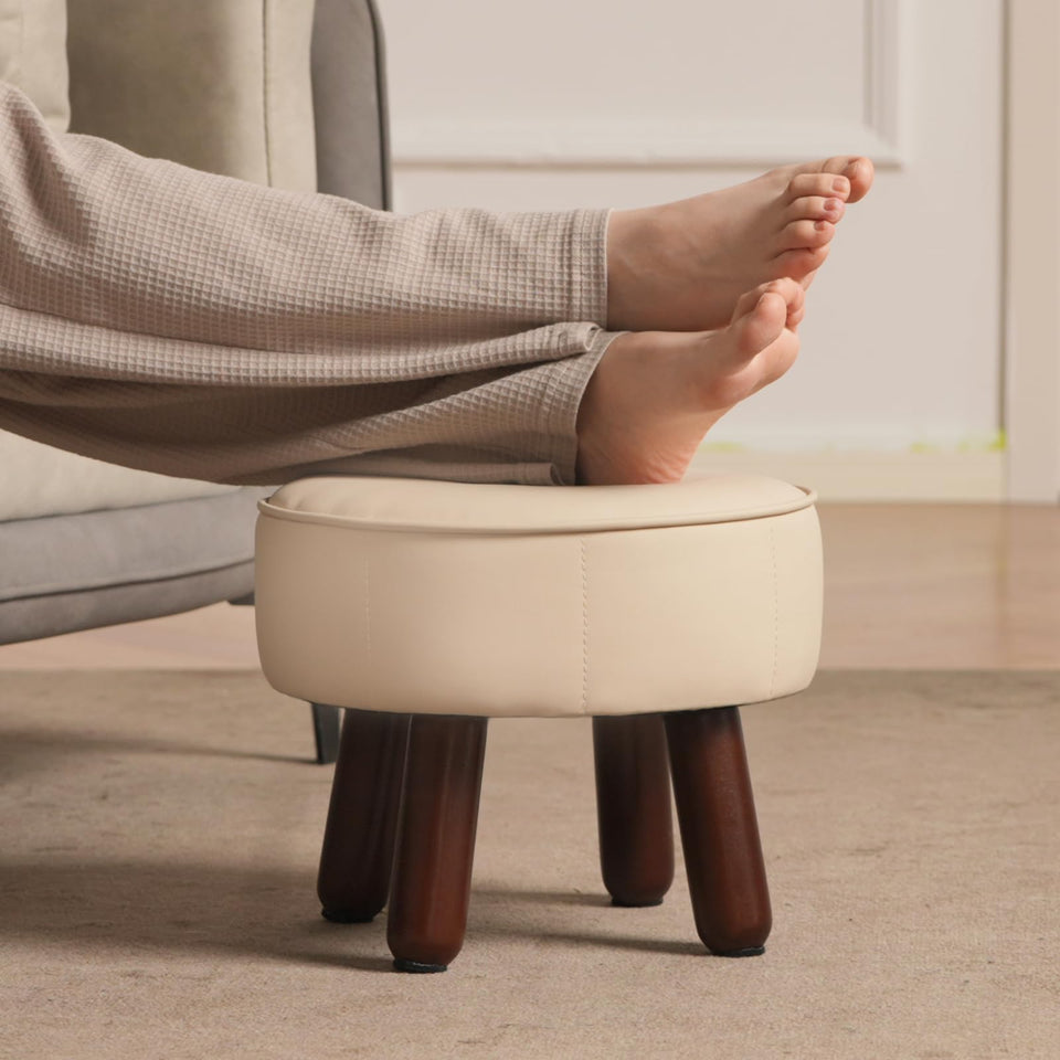 oakvivo 13in Small Foot Stool Ottoman, Round Faux Leather Foot Rest for Couch, Under Desk Pouf Footstool Footrest with Non-Skid Rubber Legs for Ling Room, Bedroom, 13''L x 13''W x 10.2''H, Green