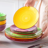 vancasso Bonita Dinnerware Set 24 Pieces Blue Stoneware Service for 6, Handpainted Spirals Pattern Stoneware Combination Set