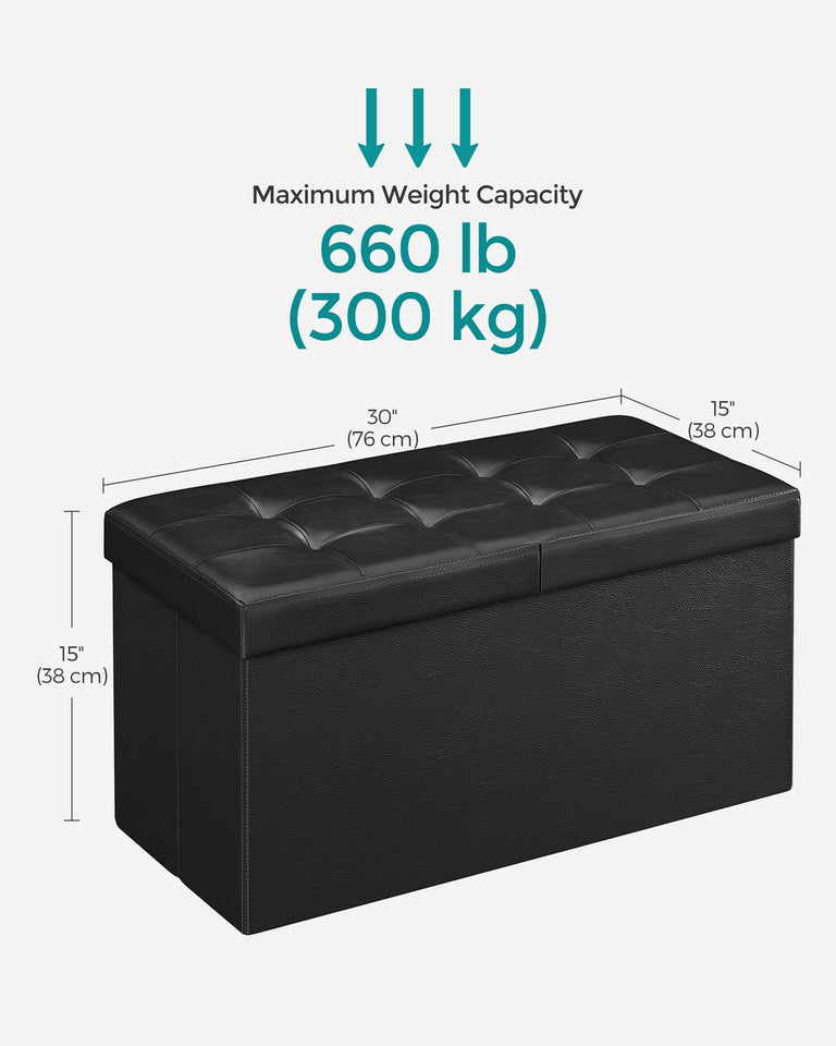 SONGMICS MAZIE Collection - 30 Inches Storage Ottoman Bench with Flipping Lid, Storage Chest Footstool, Load 660 lb, for Entryway, Living Room, Bedroom, Synthetic Leather, Black ULSF45BK
