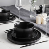 Stone Lain Celina Stoneware 32 Piece Dinnerware Set, Plates and Bowls, Black Matte Dish Collection, Service for 8 – Contemporary Minimalist Style, Microwave & Dishwasher Safe