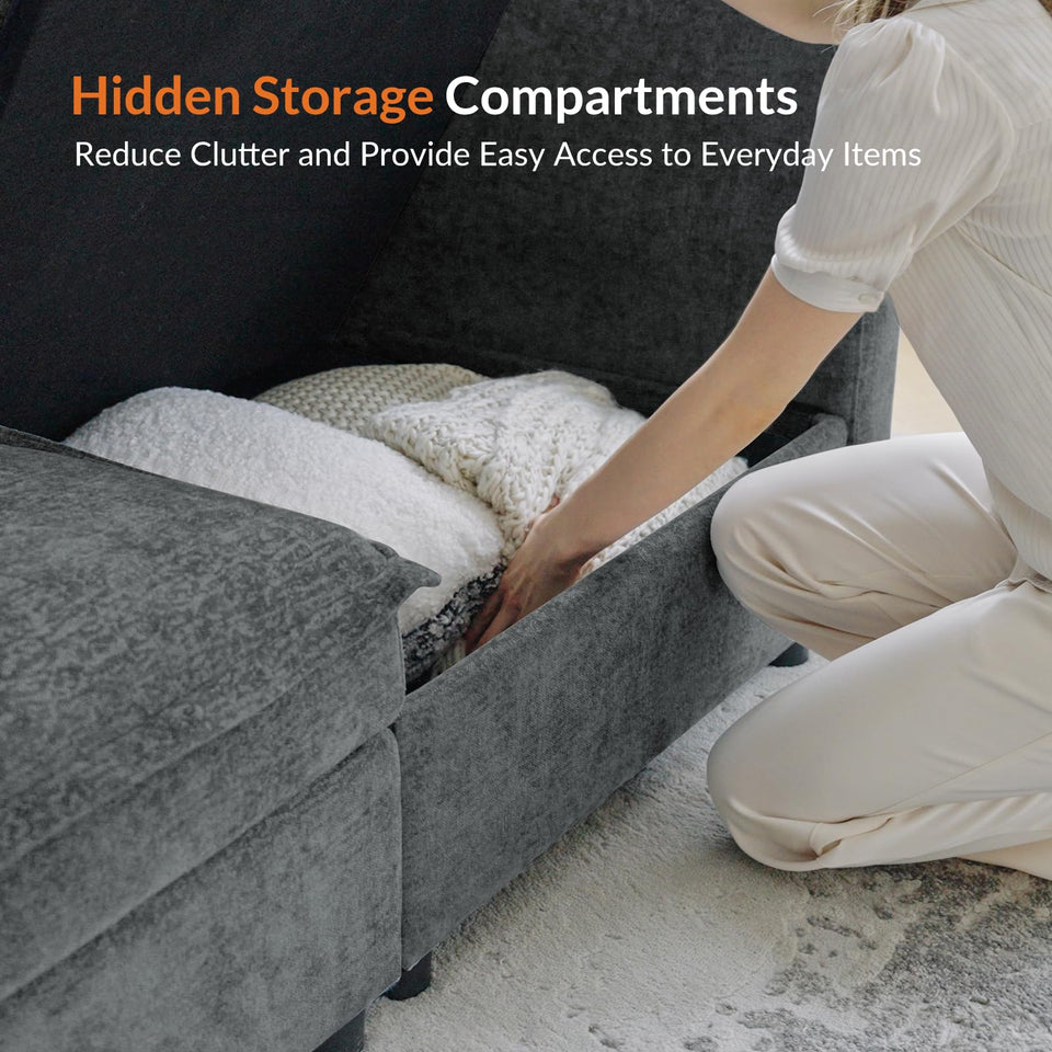 HULALA HOME 127'' Modular Sectional Sofa, Oversized U Shaped Couch with Storage Ottoman, Comfy Chenille Sofa with Deep Seat, 6 Seat Convertible Couches for Living Room, Beige