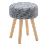 Wimarsbon Pouf Ottoman, 100% Cotton Knitted Boho Footstool, Round Footrest with Non-Skid Wood Legs, Home Décor Handmade Pouffe, Leisure Floor Step Stool for Living Room (Beige)