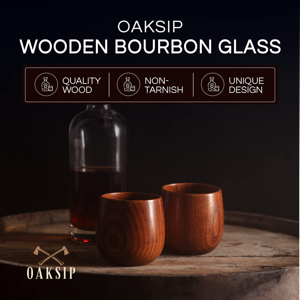 Oaksip The Original Charred Wooden Bourbon Drinking Glass | Charred Old Fashioned Glass | Bourbon Gifts for Men, Dad, or Brother | Whiskey Gifts