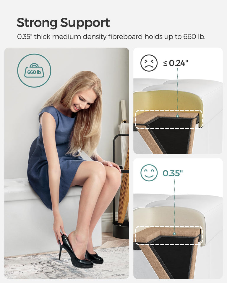 SONGMICS MAZIE Collection - 30 Inches Storage Ottoman Bench with Flipping Lid, Storage Chest Footstool, Load 660 lb, for Entryway, Living Room, Bedroom, Synthetic Leather, Black ULSF45BK